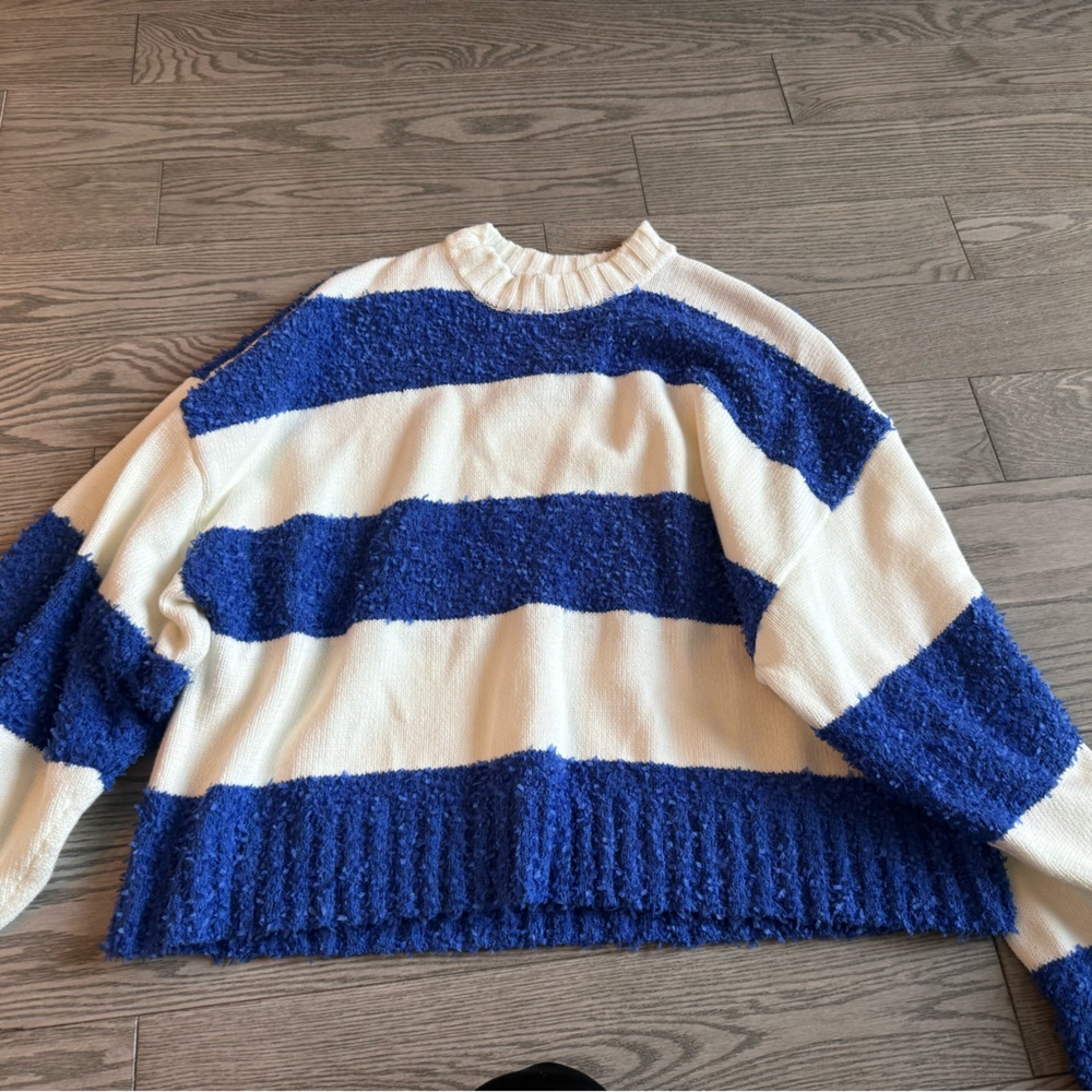 Staud Blue and White Striped Sweater